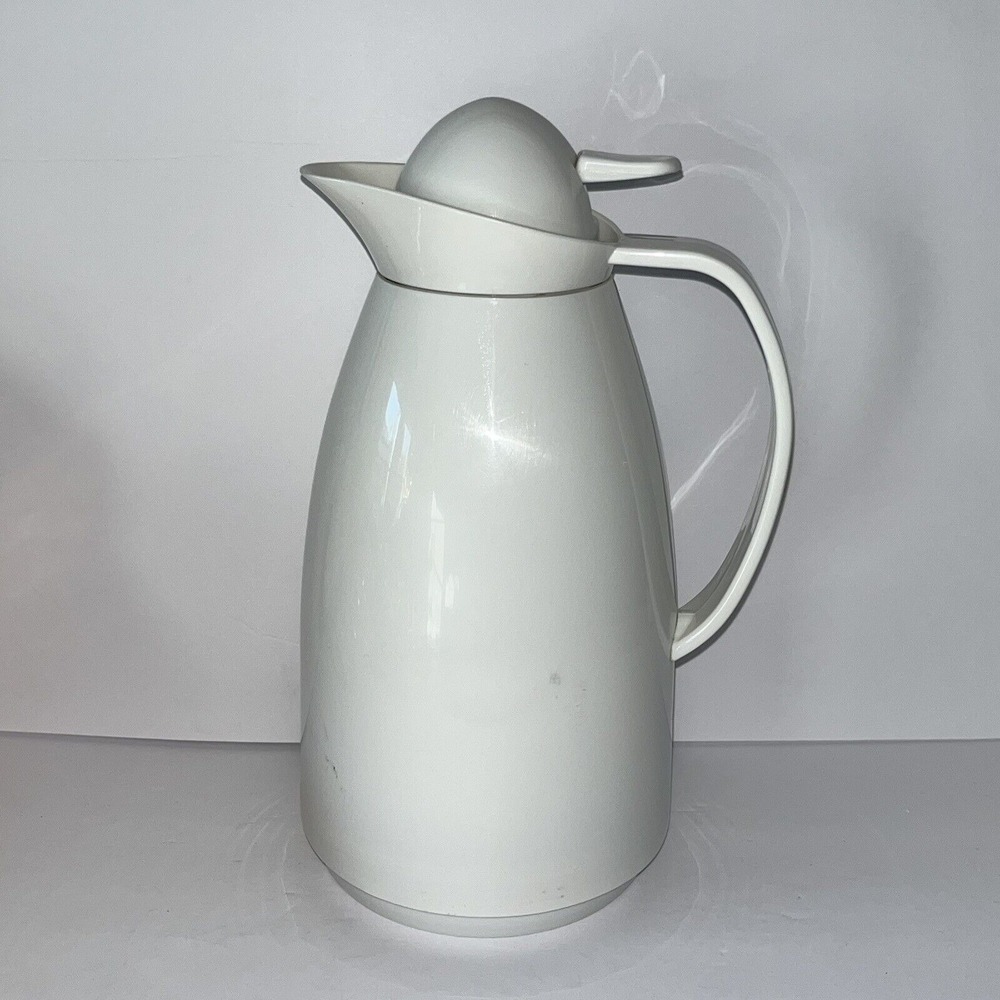Vintage Insulated‎ Coffee Tea Thermal Pitcher Server Vacuum Carafe White Country